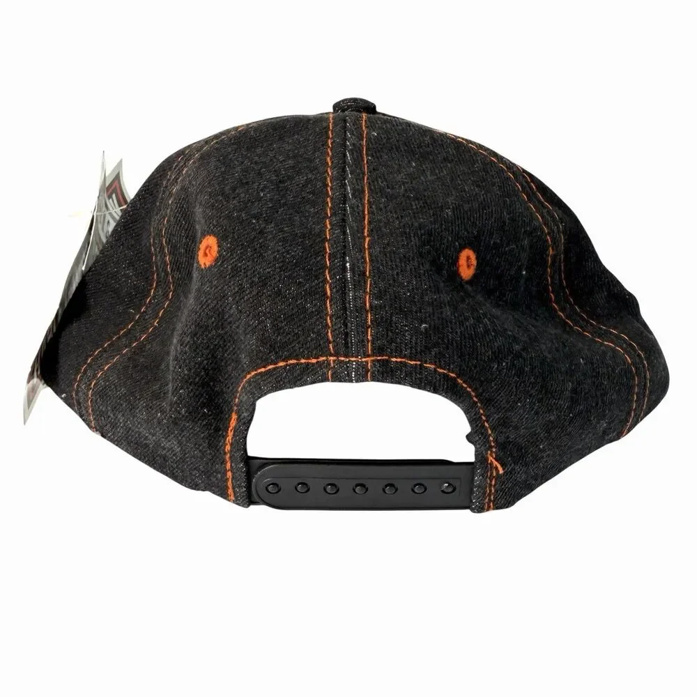 Harley Davidson Bar & Shield Snapback Vtg Denim Jean Hat Cap Black Orange Youth